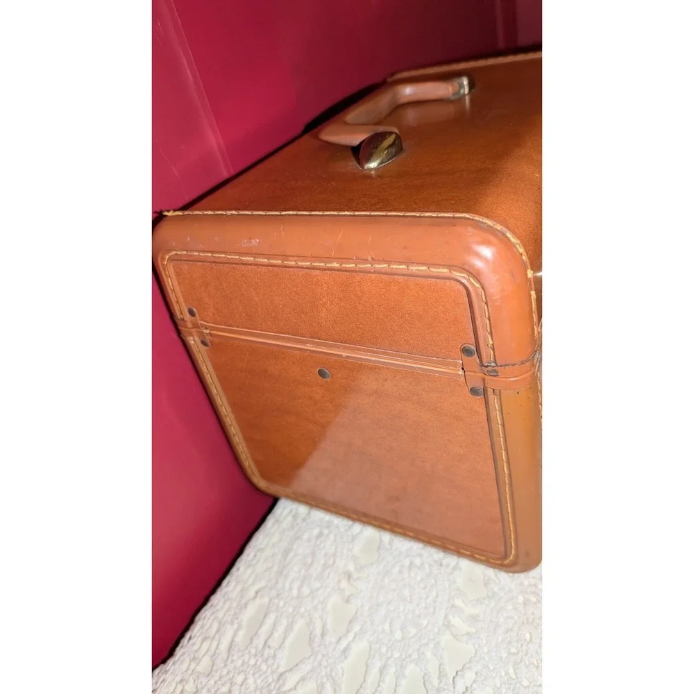 Vintage Samsonite Case Mirror & Tray Hard Side Suitcase Brown Luggage‎ No Key